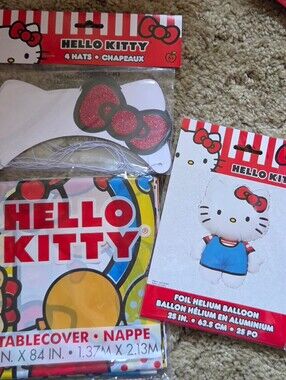 NWT Hello Kitty Party Hat Pack, Table Cloth & Foil Balloon